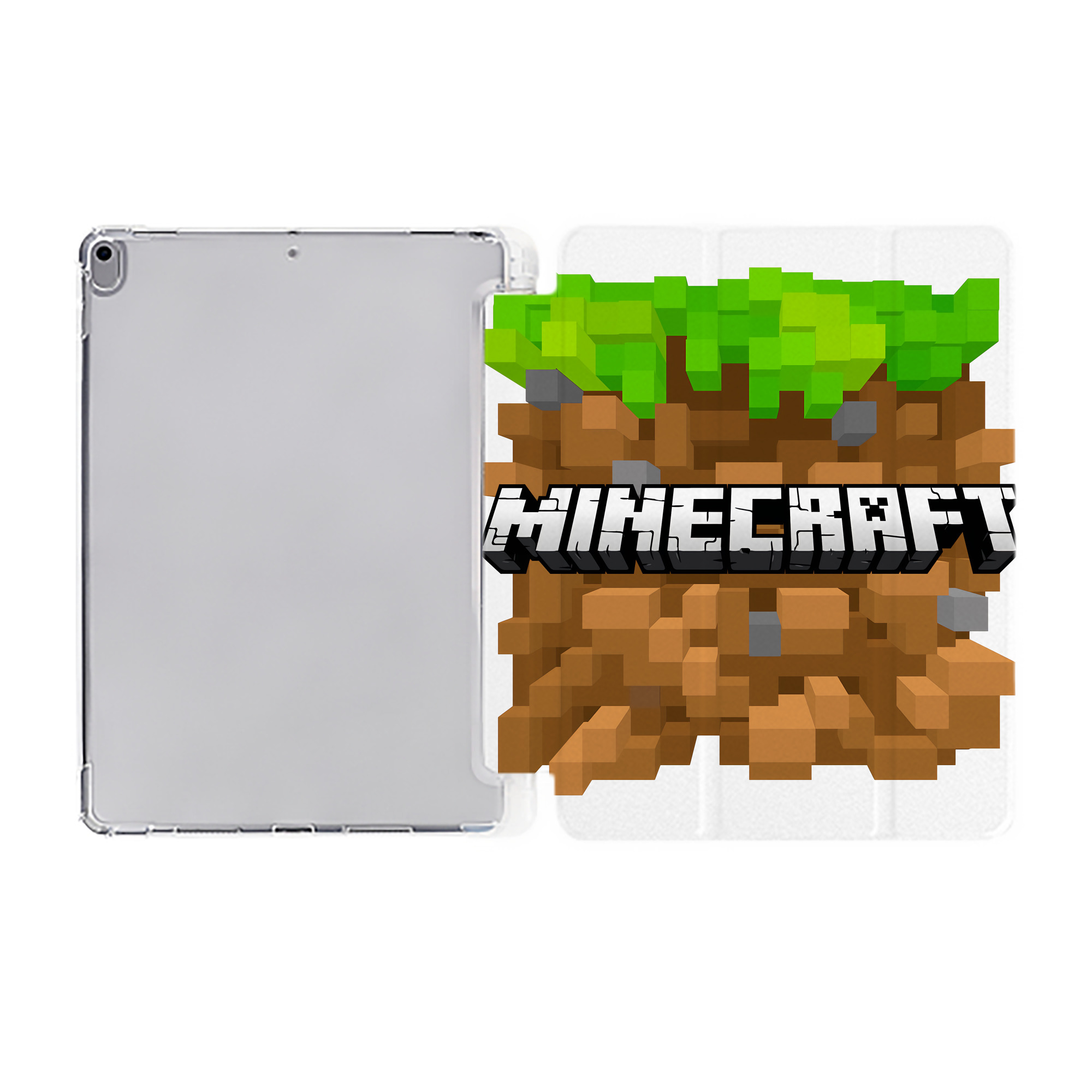 （画像用） マインクラフト ブロックの世界 Minecraft MC Block world IPad ケース ペン収納付き 三つ折りスタンド PUレザー×シリコン 対応機種9.5/10.5/10.9インチ